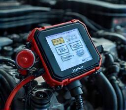 Diagnostic scanner tool connected to car engine