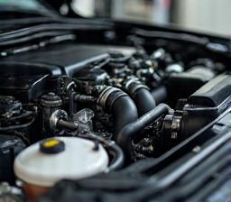 Close-up of a car engine bay during inspection