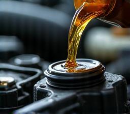 Fresh engine oil being poured into a car